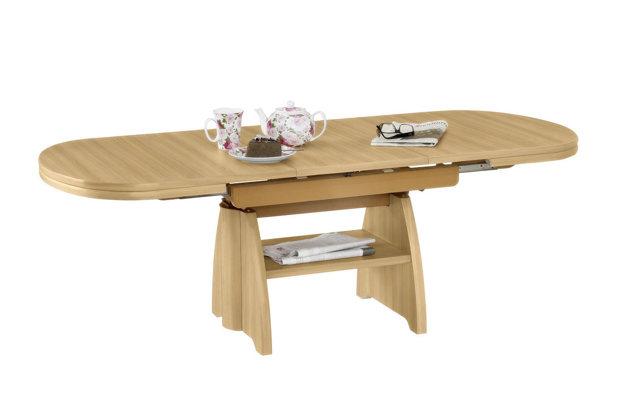 COUCHTISCH Kernbuche furniert 125-166/71/56-75 cm oval Buchefarben  - Buchefarben, KONVENTIONELL, Holzwerkstoff/Metall (125-166/71/56-75cm) - Venda