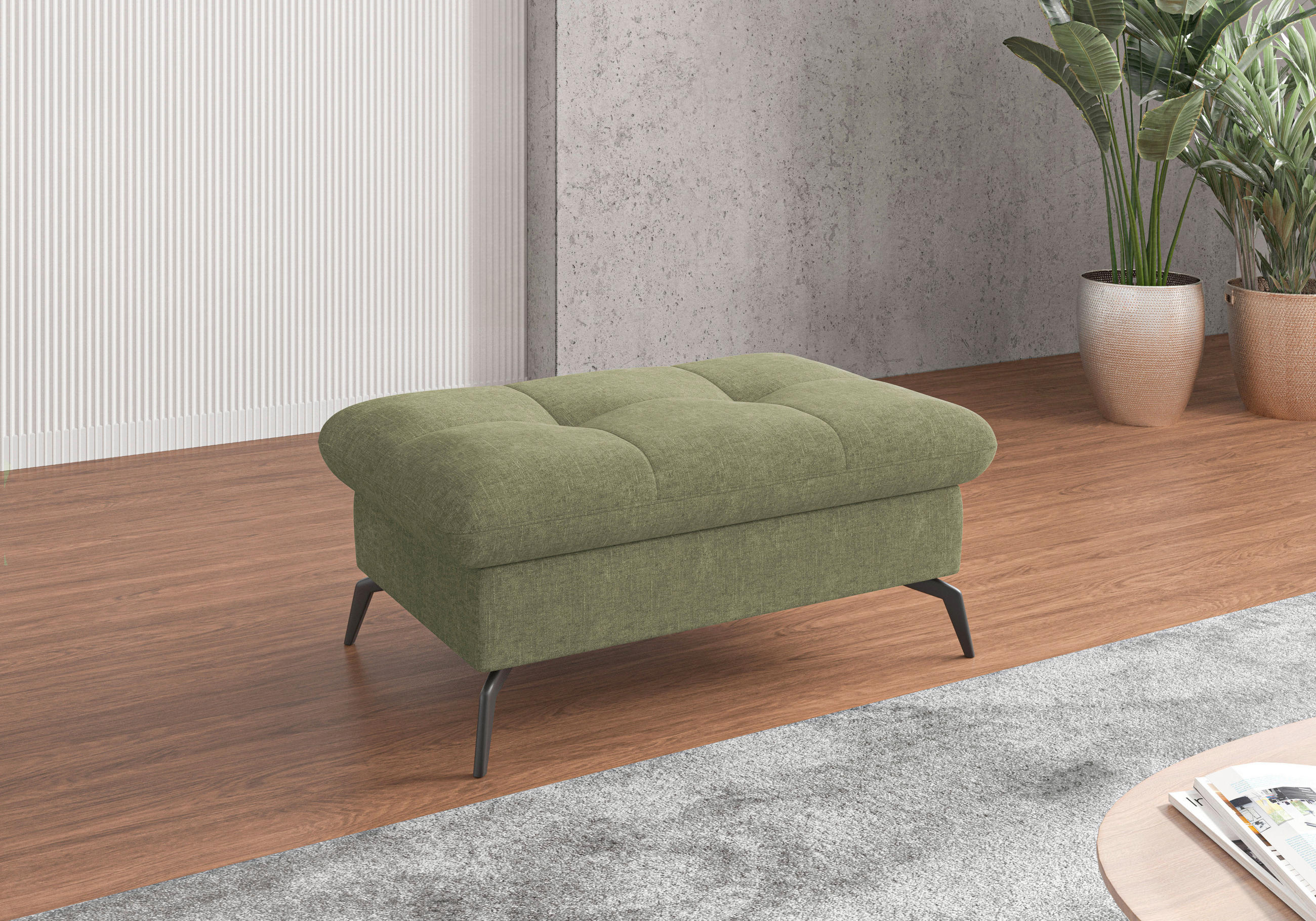 HOCKER Flachgewebe Hellgrün  - Schwarz/Hellgrün, KONVENTIONELL, Textil/Metall (102/47/69cm) - Sit & More