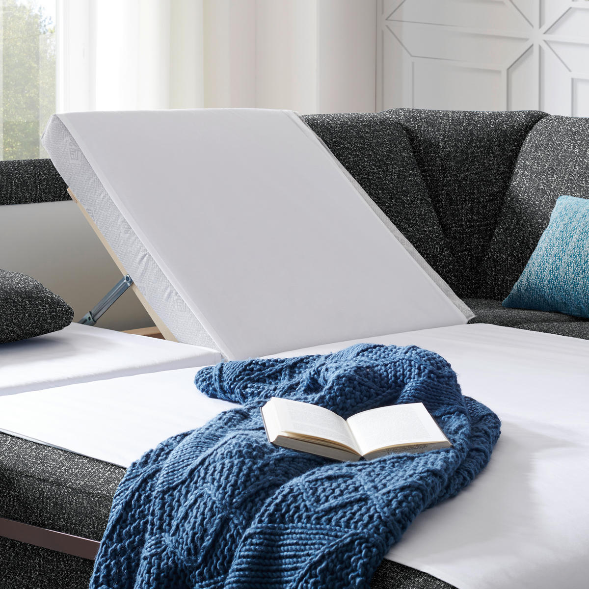 WOHNLANDSCHAFT  in Mikrovelours Anthrazit  - Anthrazit/Alufarben, KONVENTIONELL, Kunststoff/Textil (236/322/158cm) - Sedda