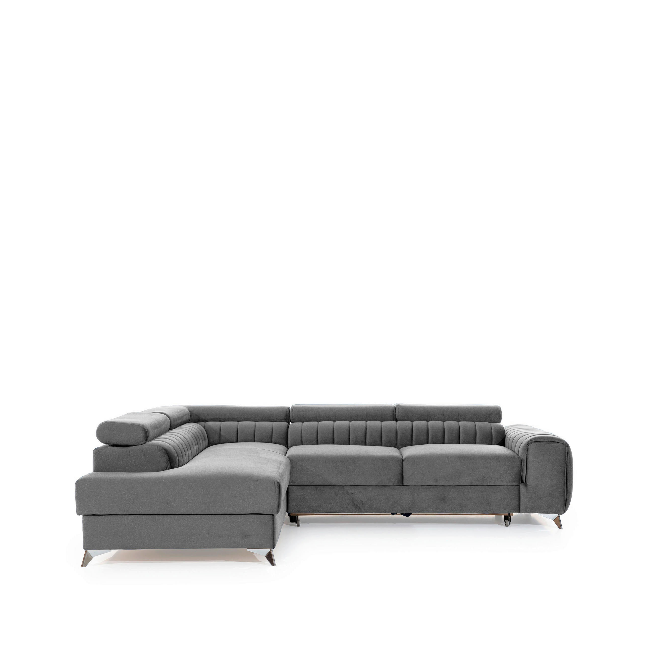 ECKSOFA in Samt Hellgrau  205/278 cm  - Silberfarben/Hellgrau, Design, Textil/Metall (205/278cm) - MID.YOU