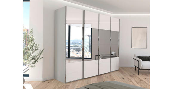 SCHWEBETÜRENSCHRANK  in Weiß, Seidengrau  - Chromfarben/Seidengrau, Design, Glas/Holzwerkstoff (271/235/68cm) - Novel
