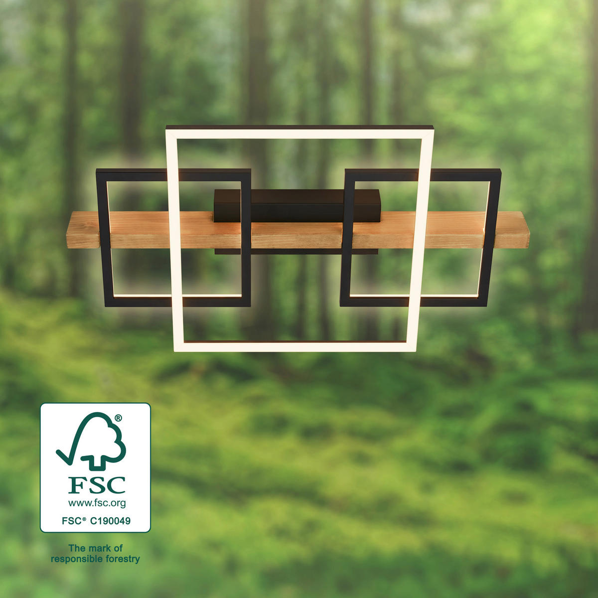 LED-DECKENLEUCHTE 55/30/8 cm   - Eichefarben/Schwarz, Natur, Holz/Metall (55/30/8cm) - Briloner