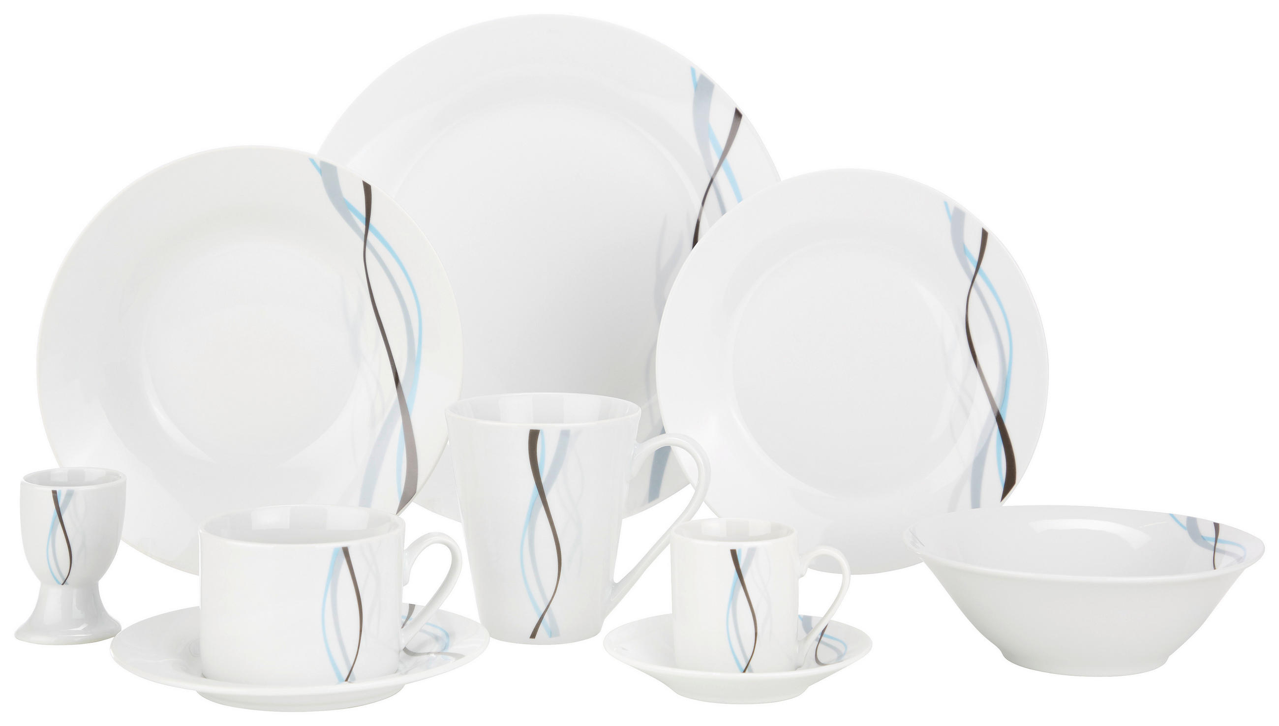 KOMBINOVANÝ SERVIS 62-dielne, porcelán keramika  - modrá/čierna, Konventionell, keramika - Boxxx