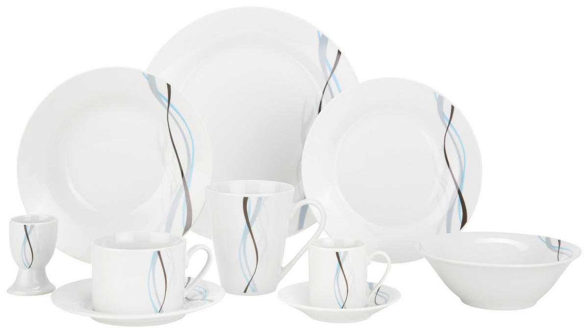 KOMPLETT SERVIS 62 delar  - vit/blå, Klassisk, keramik - Boxxx