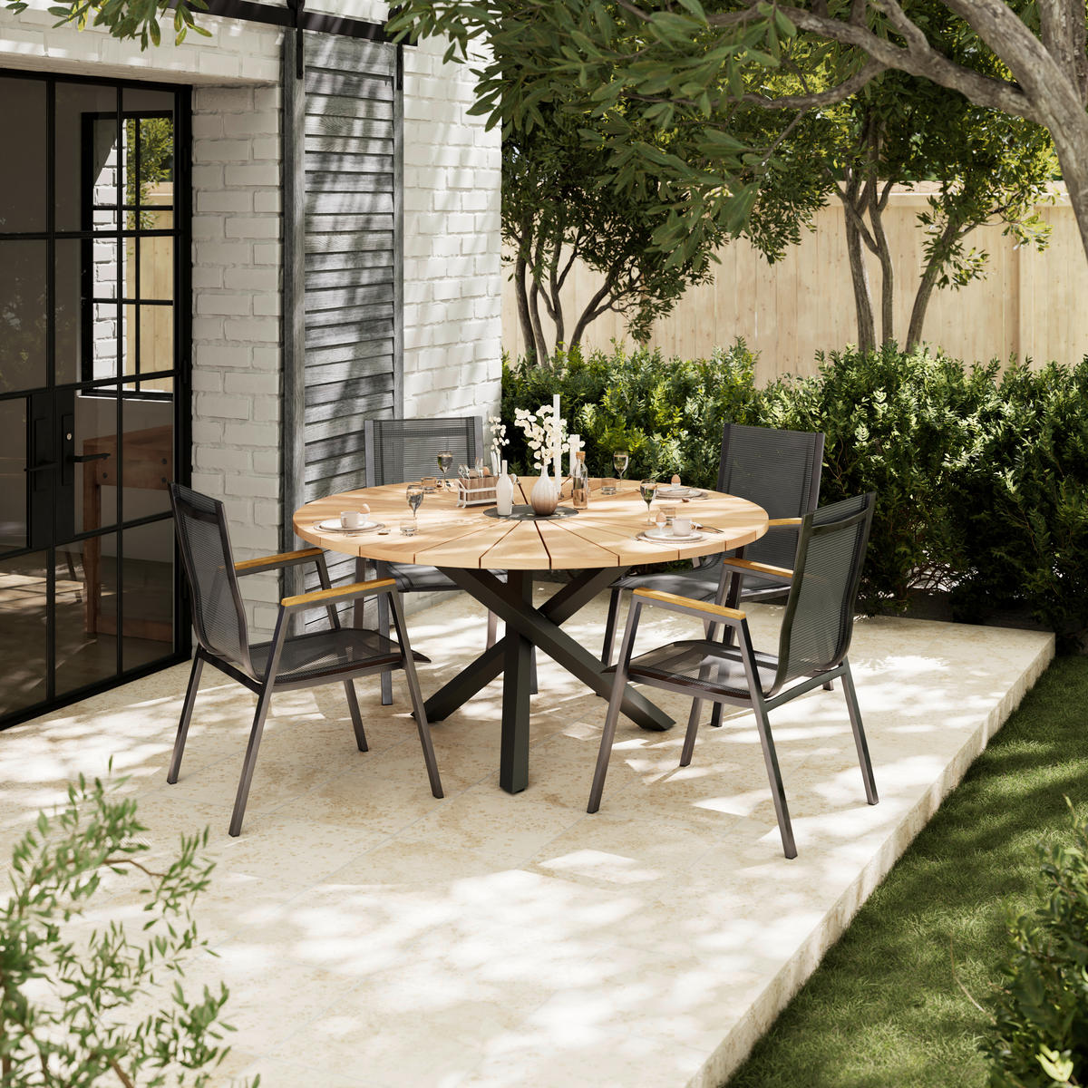 GARTENTISCH  - Schwarz/Naturfarben, MODERN, Holz/Metall (150/75/150cm) - Ambia Garden