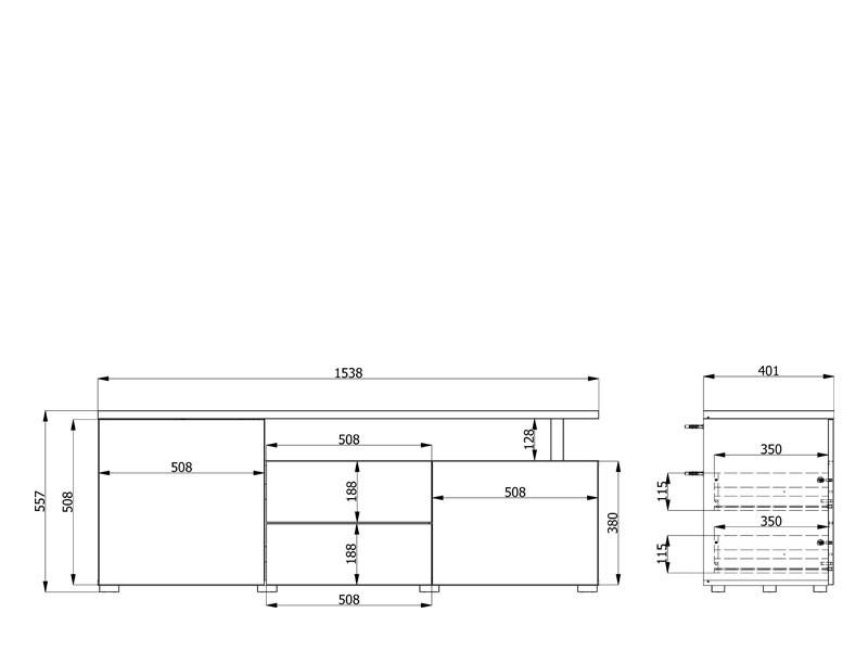 Thumbnail - Carryhome Lowboard, Weiß, Eiche Artisan, Holzwerkstoff, 2 Schublade(n) Schubladen, 154x55.5x40 cm, Typenauswahl, Beimöbe...