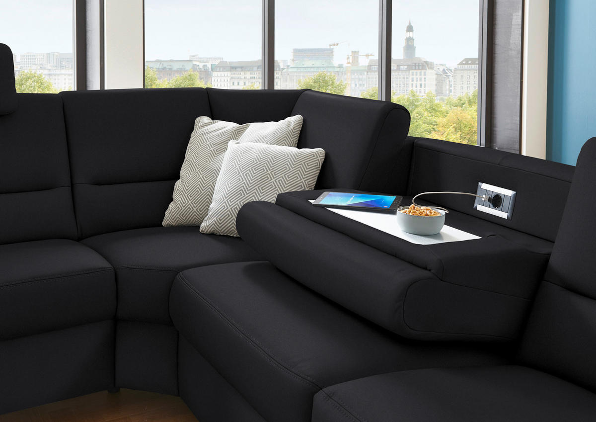 ECKSOFA in Echtleder Anthrazit  - Anthrazit/Alufarben, Basics, Leder/Metall (249/290cm) - Beldomo Premium