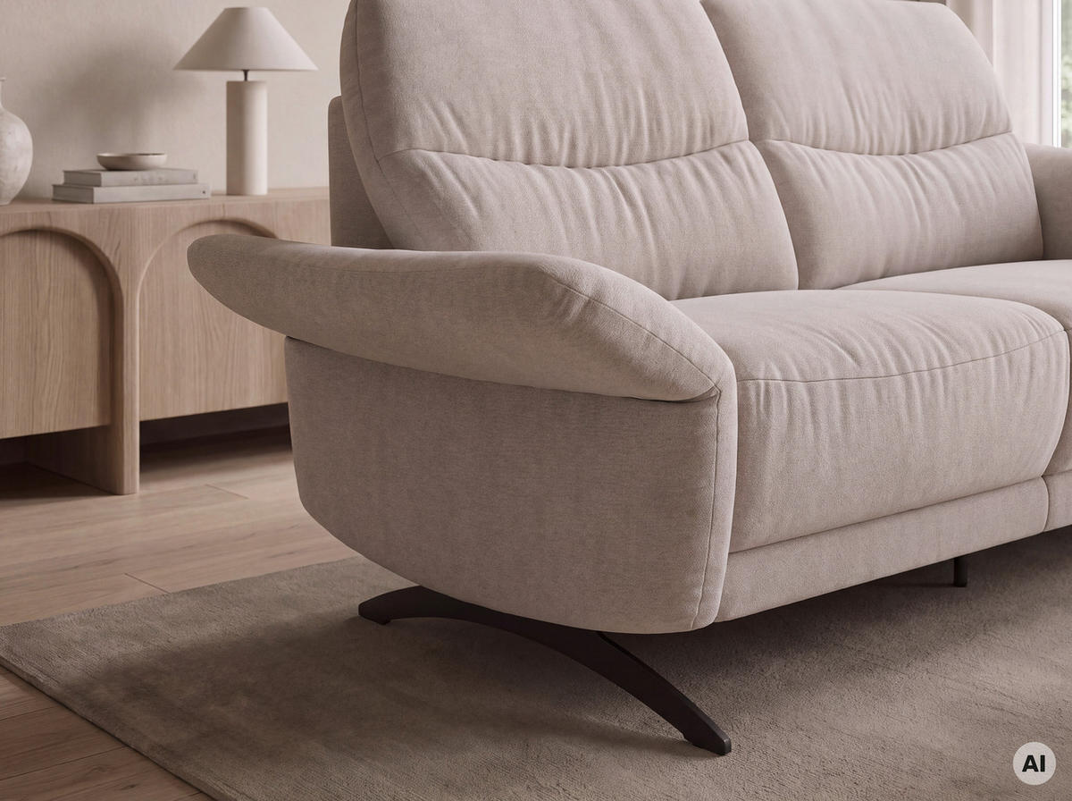 2-SITZER-SOFA Flachgewebe Sandfarben  - Sandfarben/Schwarz, Konventionell, Textil/Metall (163/91/92cm) - Pure Home Comfort