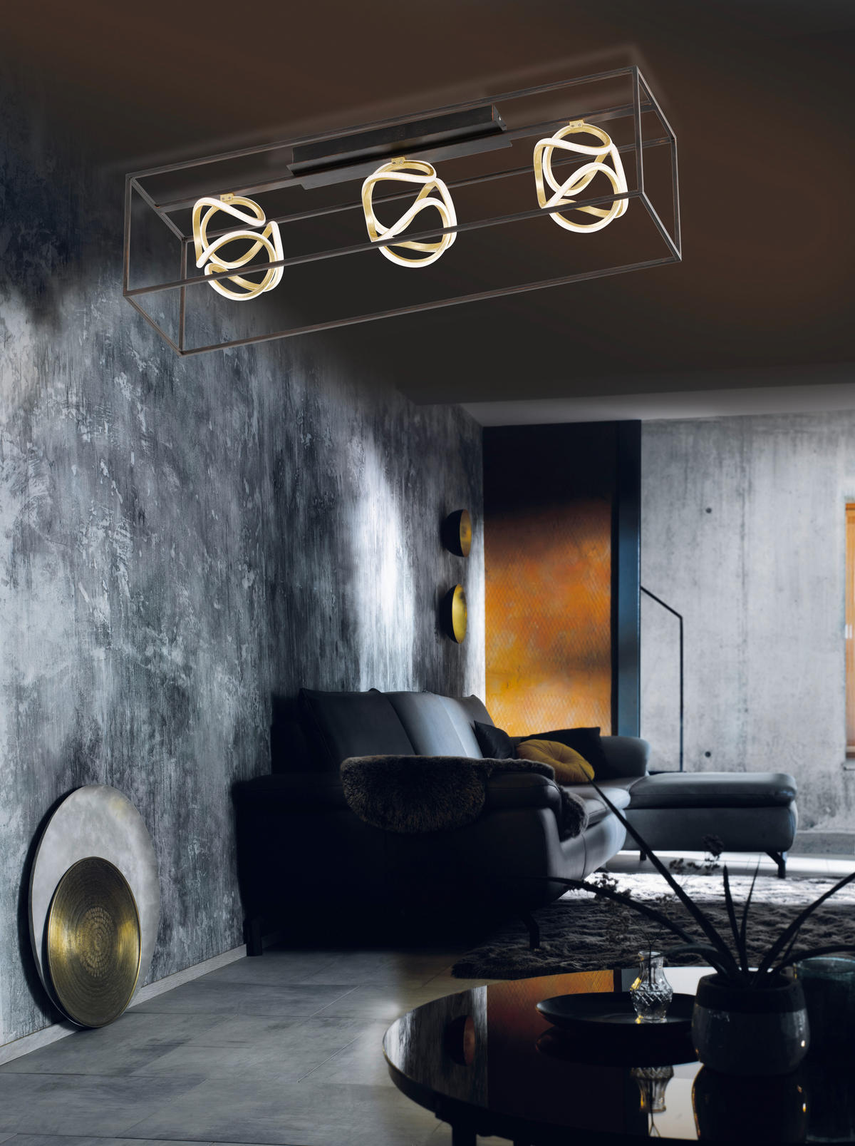 LED-TAKLAMPA 46 W  - svart/guldfärgad, Design, metall (108/26cm) - Fischer & Honsel