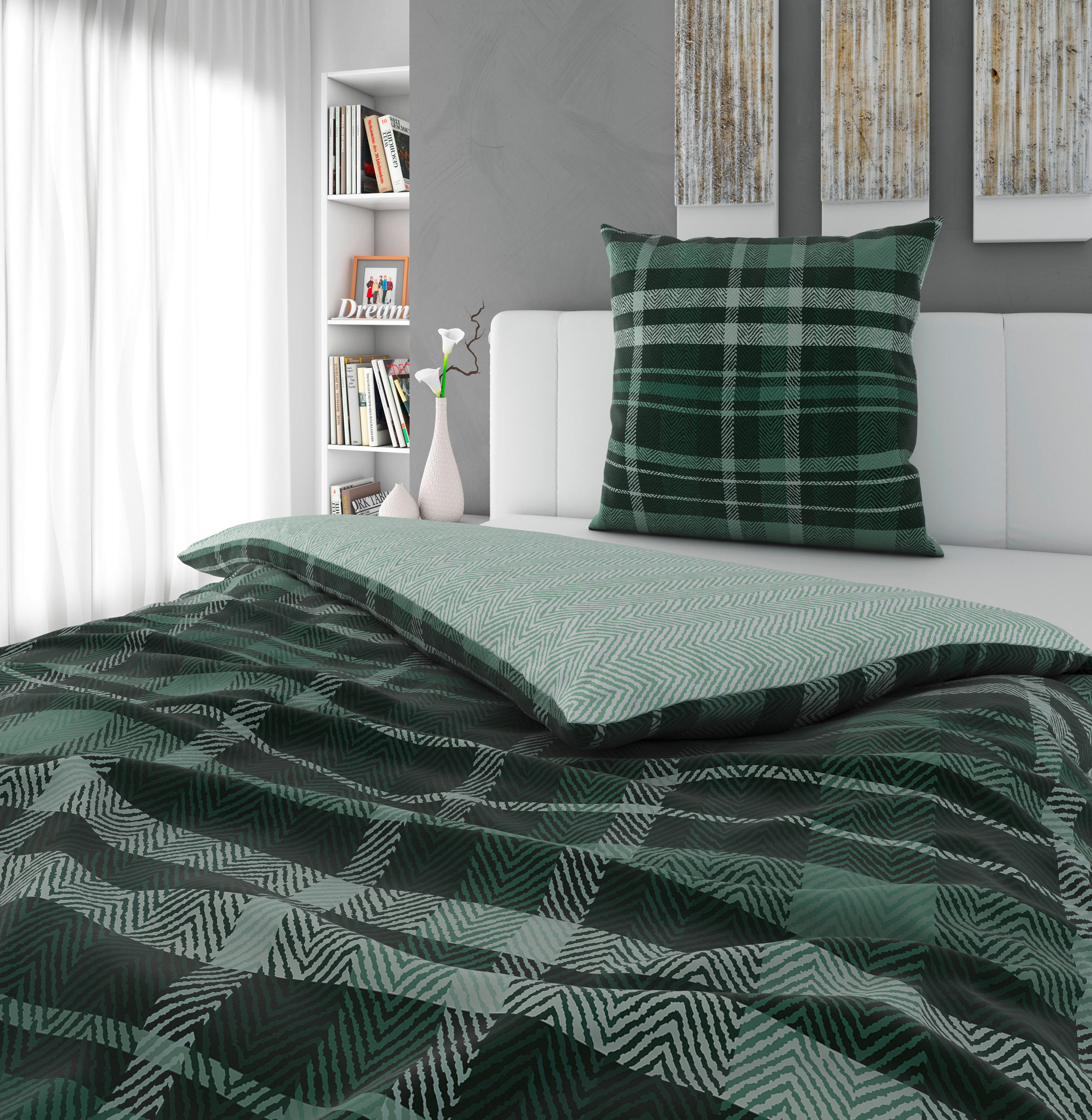 WENDEBETTWÄSCHE 155/220 cm Flanell  - Grün, Textil (155/220cm) - Novel