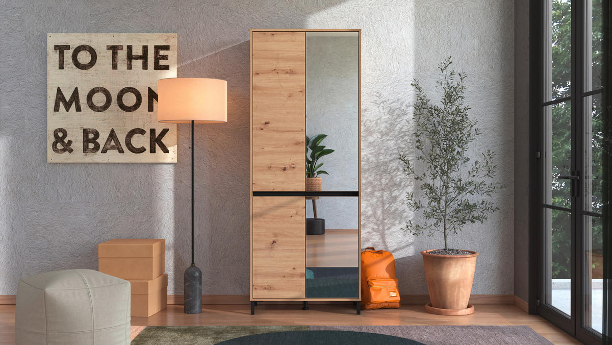 CIPŐSSZEKRÉNY 80/205,5/40 cm  - fekete/Artisan tölgy, Basics, faalapú anyag (80/205,5/40cm) - Xora