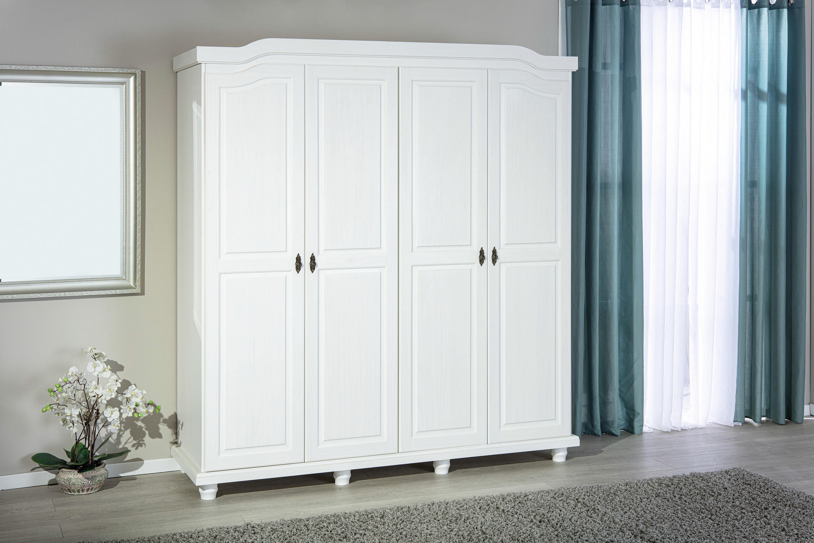 DREHTÜRENSCHRANK 182/198/60 cm 4-türig Weiß  - Schwarz/Weiß, KONVENTIONELL, Holz/Metall (182/198/60cm) - MID.YOU