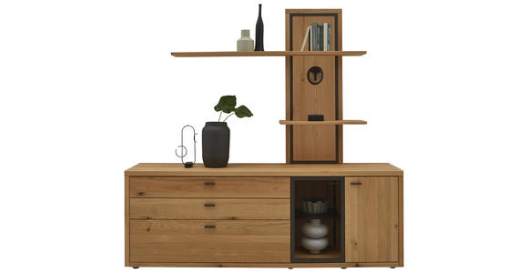 WOHNWAND in Eichefarben 208/202/45 cm - Dunkelgrau/Eichefarben, Design, Glas/Holz (208/202/45cm) - Valnatura