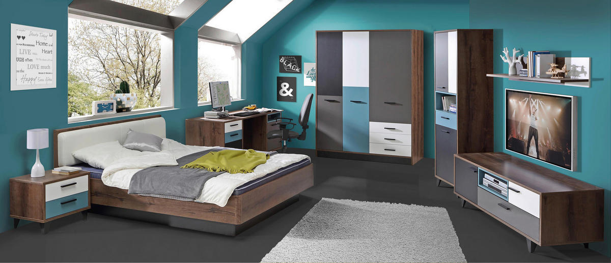 KOMODA POD TELEVIZI, šedá, zelená, černá, bílá, barvy dubu, 155/54/52 cm - šedá/bílá, Design, kompozitní dřevo/plast (155/54/52cm) - Carryhome