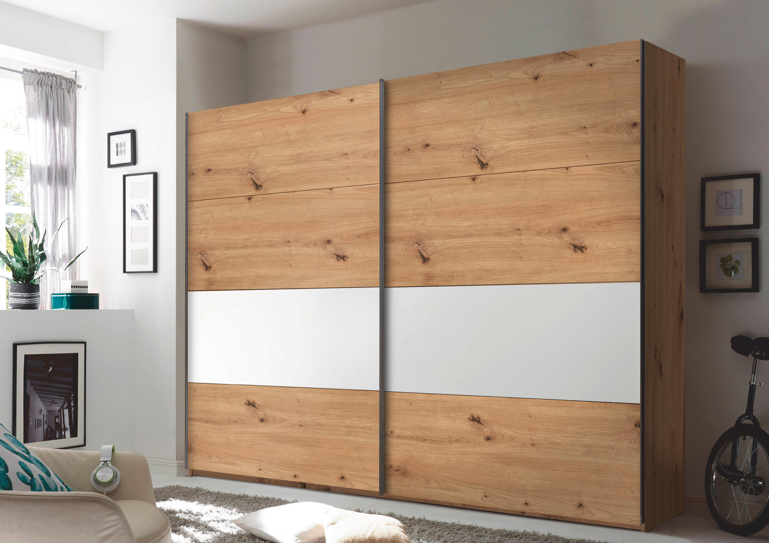 FÜGGESZTETT TOLÓAJTÓS SZEKRÉNY grafitszürke, fehér, tölgyfa  - grafitszürke/króm, Konventionell, faalapú anyag/fém (240/225/64cm) - Xora