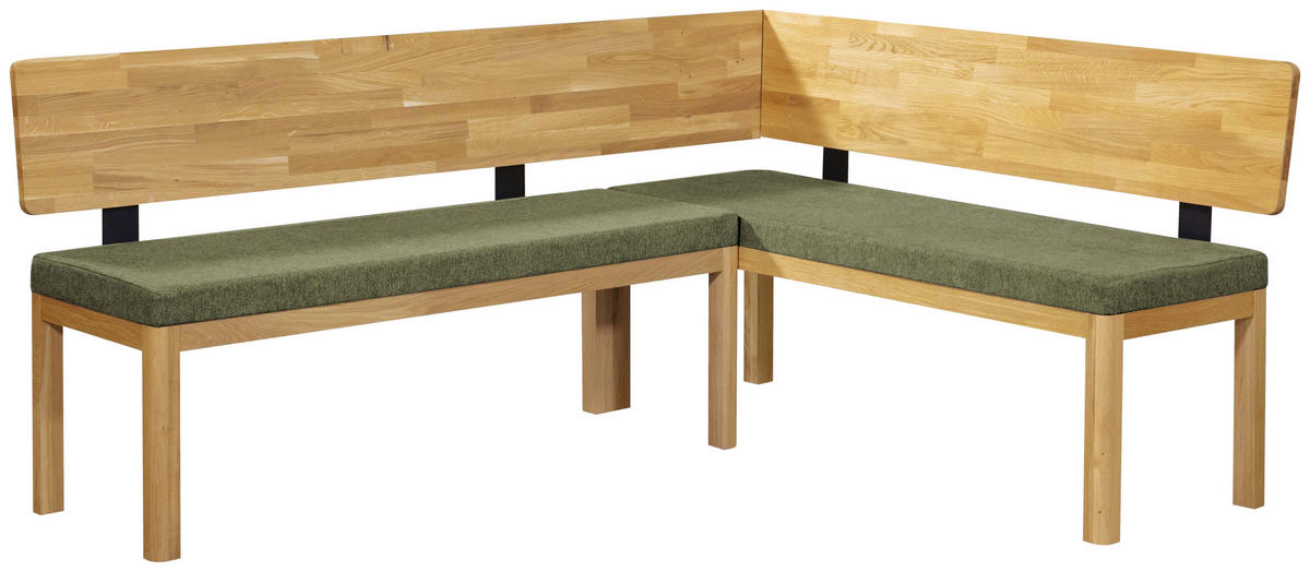 ECKBANK 208/171 cm Webstoff Grün, Eichefarben Eiche vollmassiv   - Eichefarben/Grün, KONVENTIONELL, Holz/Textil (208/171cm) - Linea Natura