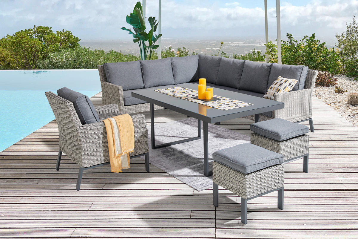 LOUNGE GARNITURA tkanina aluminij  - temno siva/siva, Moderno, kovina/umetna masa - Amatio