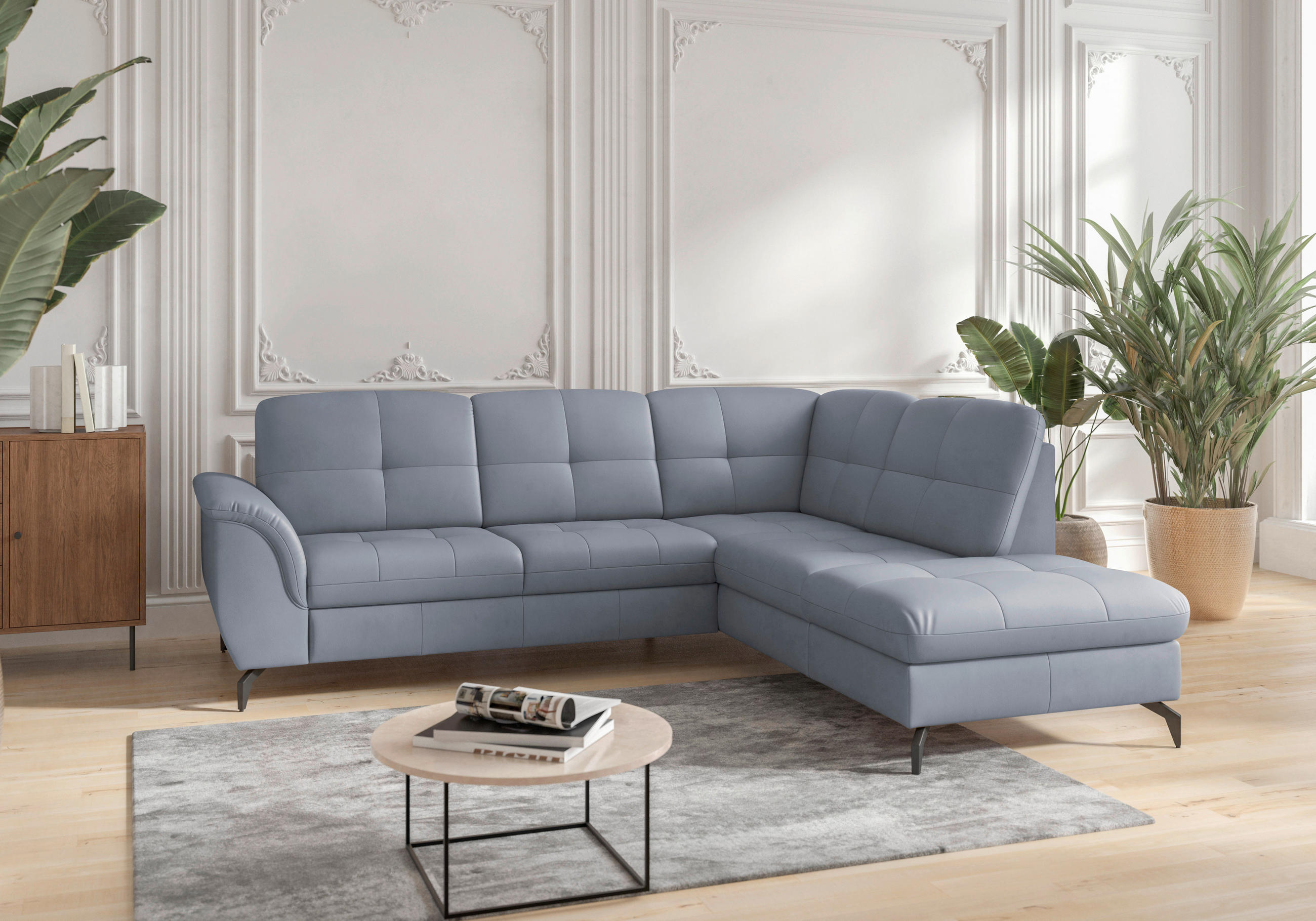 ECKSOFA in Vliesstoff Kombination Echtleder/Stoff Graublau - Graublau/Schwarz, Modern, Leder/Textil (244/212cm) - Sit & More