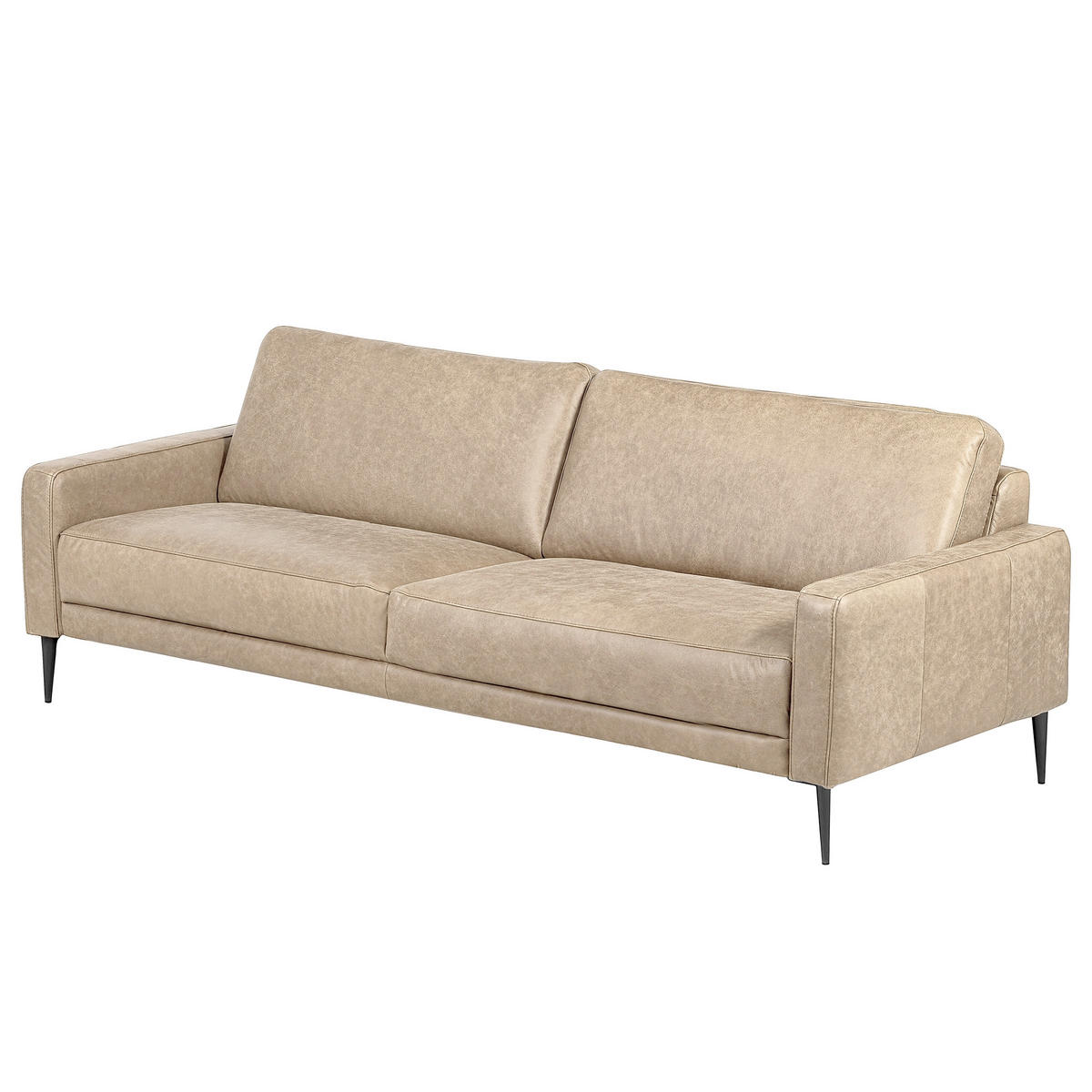 3,5-SITZER SPRING in Lederlook Echtleder Creme  - Schwarzchrom/Creme, Design, Leder/Textil (207/85/92cm) - Livetastic