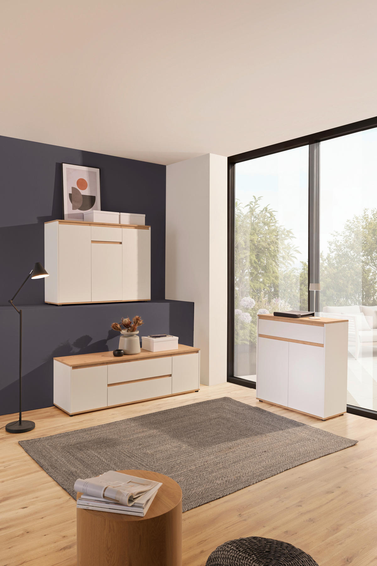 KOMODA, bela, hrast artisan  - bela/hrast artisan, Moderno, leseni material (80/93/38cm) - Carryhome