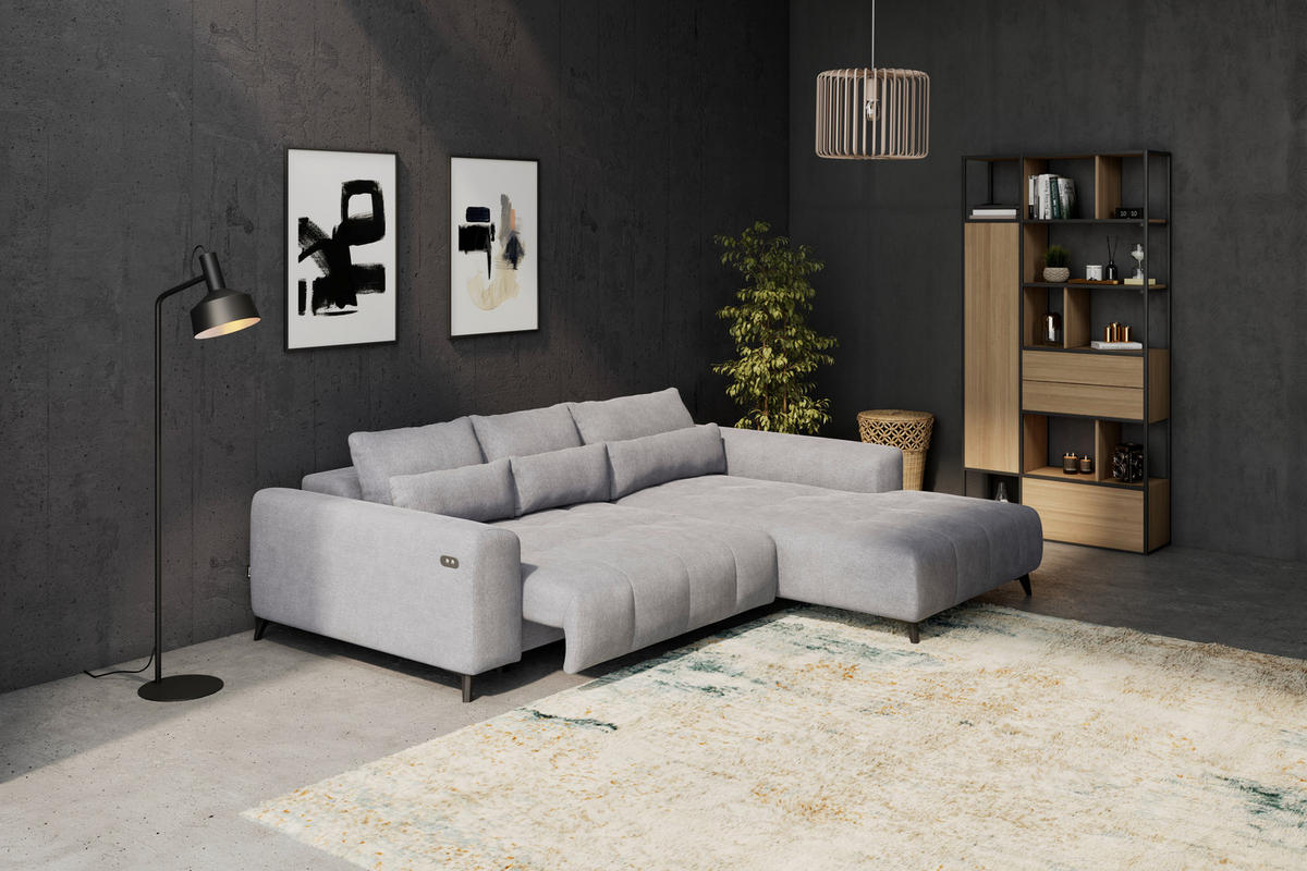 ROHOVÁ SEDAČKA, textil, barvy stříbra - černá/barvy stříbra, Konvenční, textil/plast (279/222cm) - Hom`in