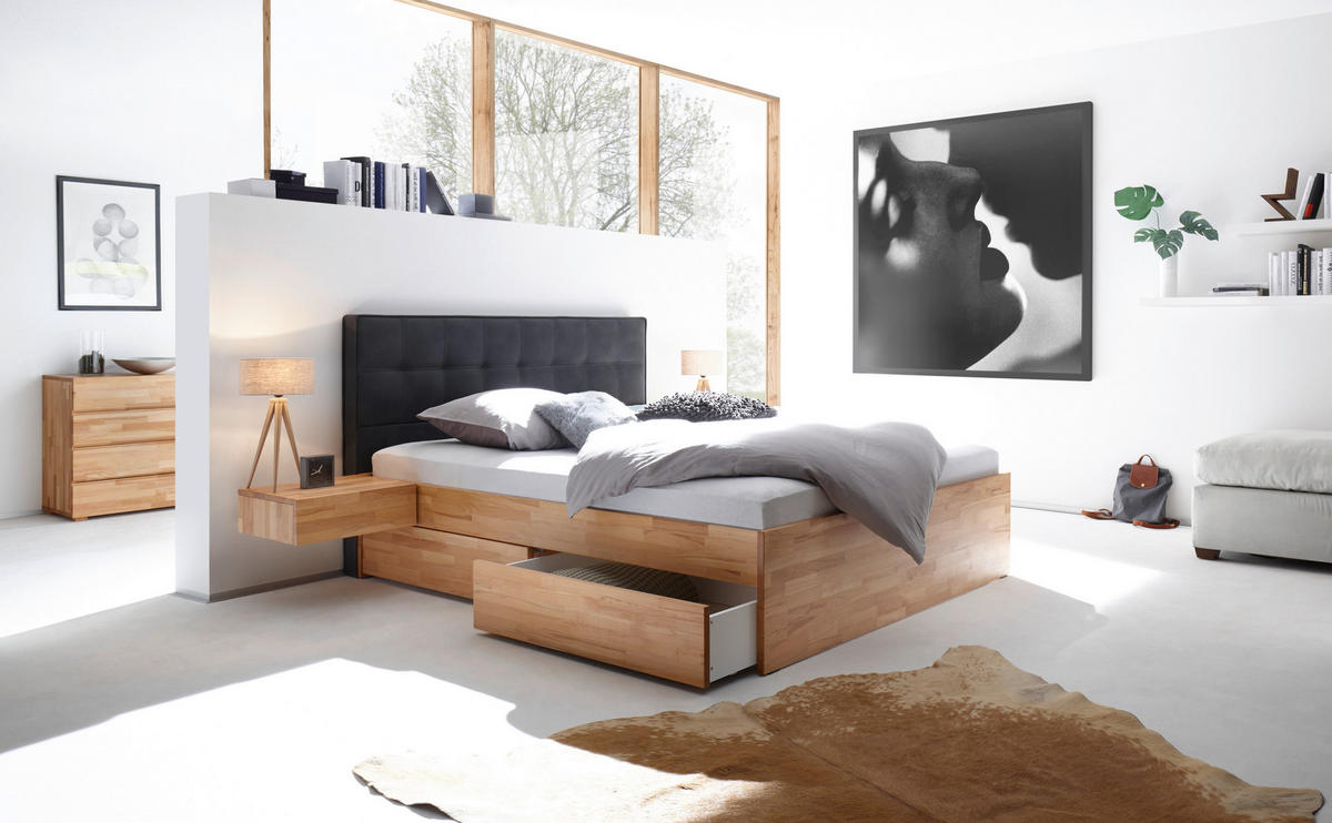 STAURAUMBETT 120/200 cm  in Buchefarben  - Anthrazit/Buchefarben, Design, Holz (120/200cm) - Hasena