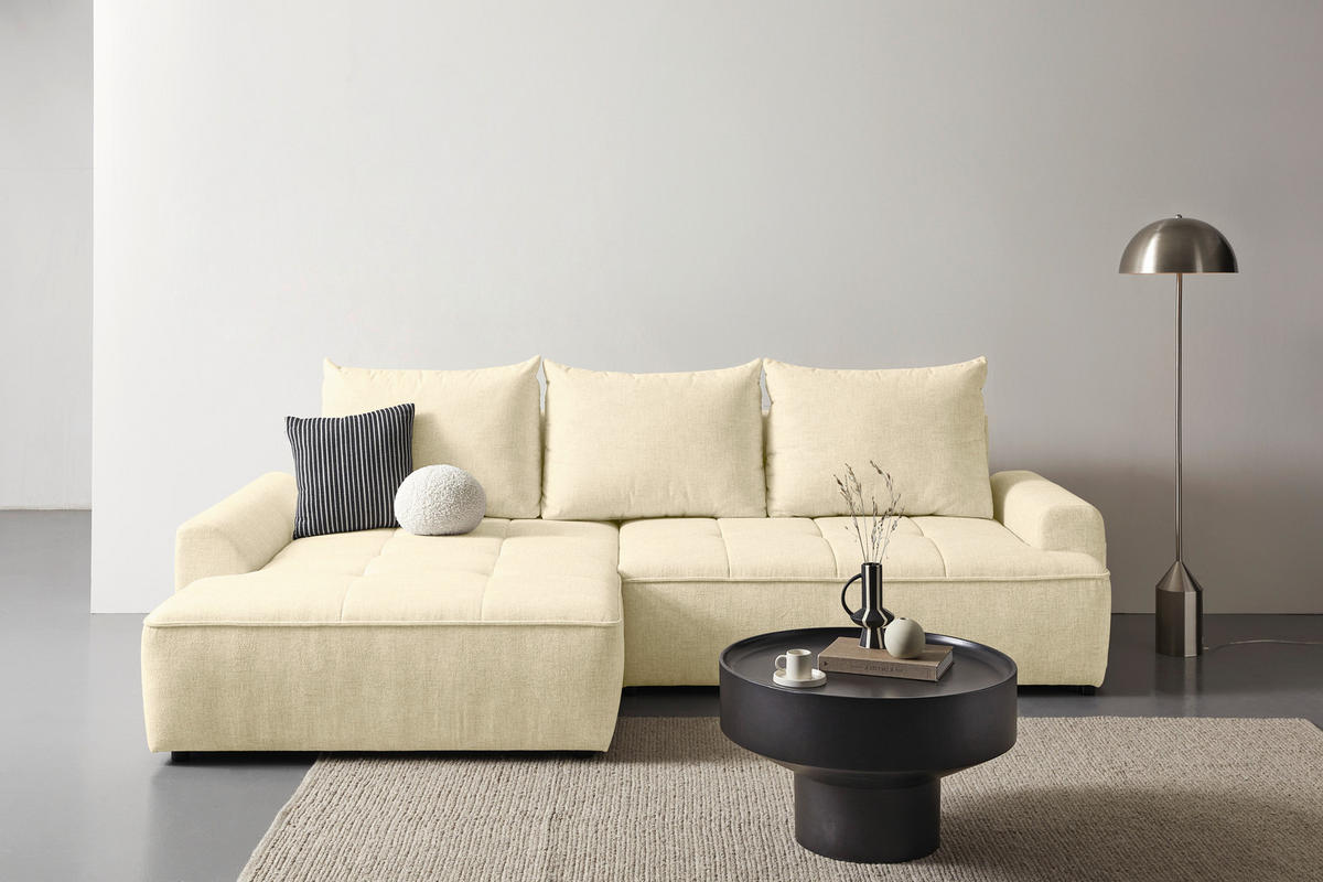 ECKSOFA Creme Mikrofaser  - Creme/Schwarz, KONVENTIONELL, Kunststoff/Textil (169/295cm) - Carryhome