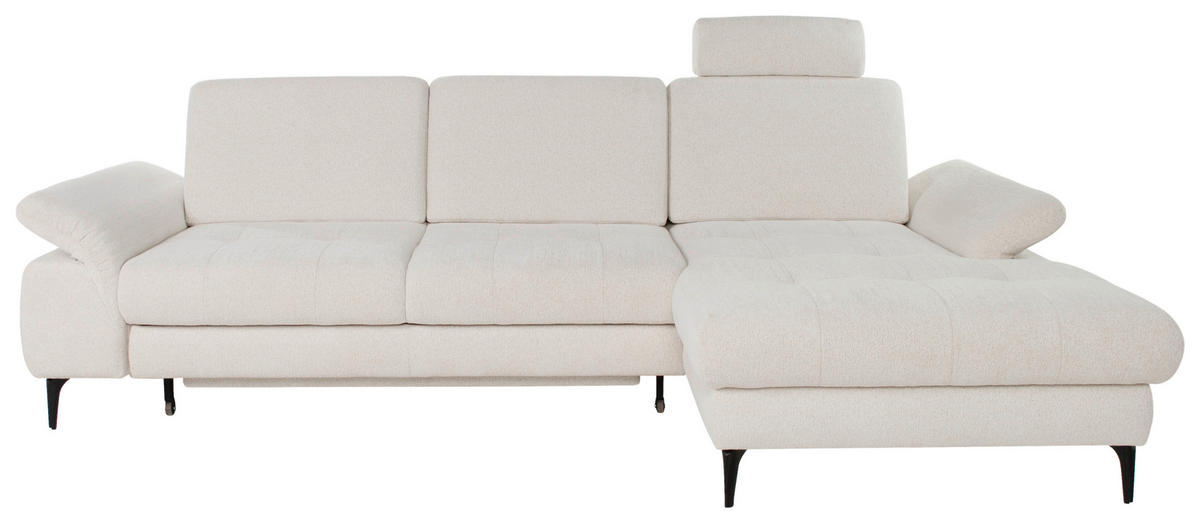 ECKSOFA ALMA Creme Chenille  - Creme/Schwarz, Design, Textil/Metall (285/191cm) - Livetastic