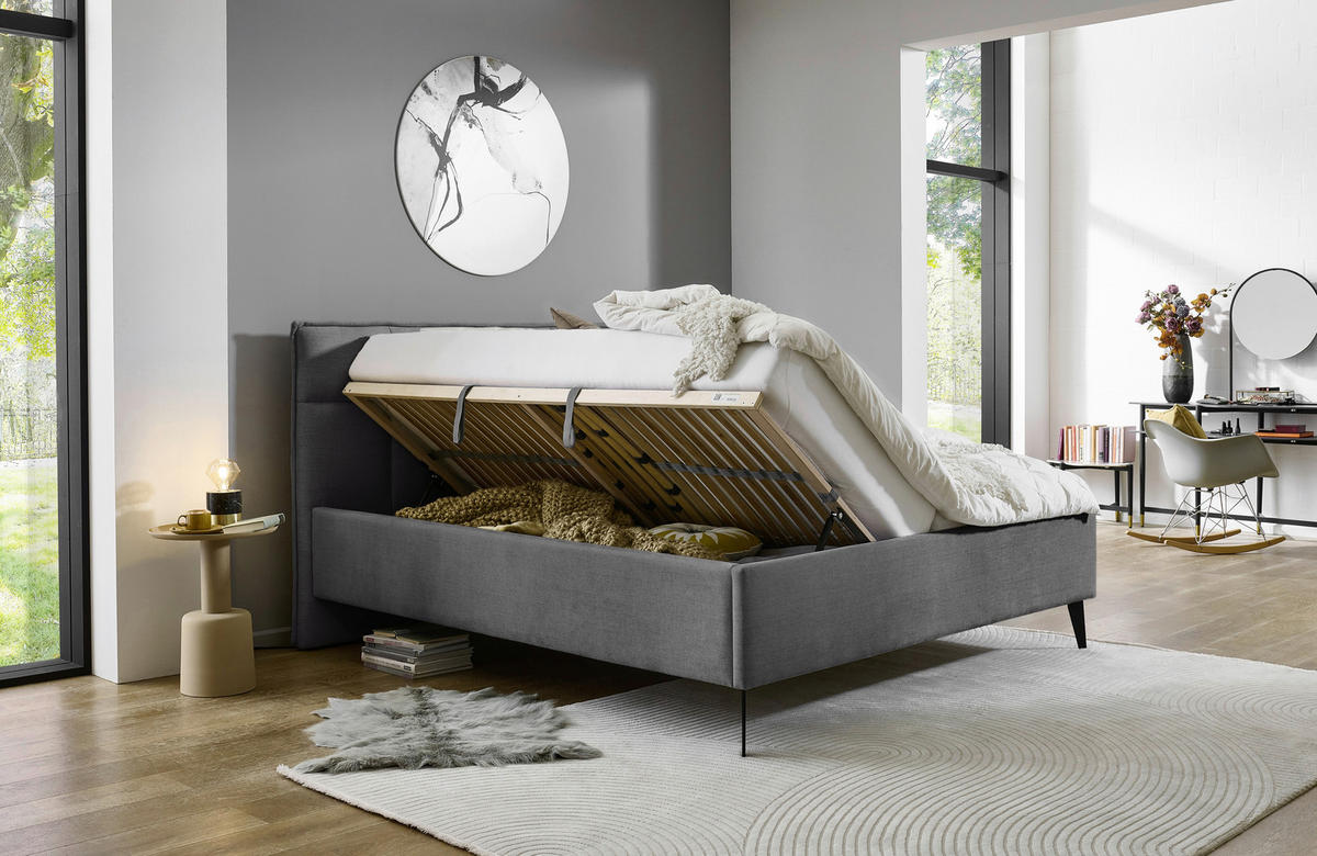 POLSTERBETT 160/200 cm  in Anthrazit  - Birkefarben/Anthrazit, Design, Holz/Textil (160/200cm) - Xora