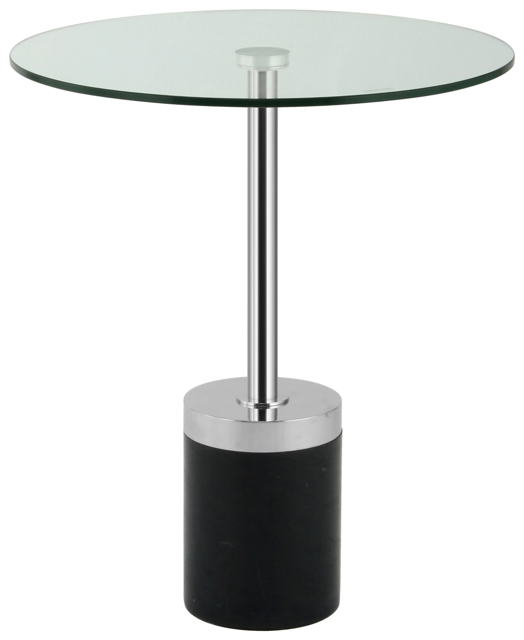 BEISTELLTISCH 46/46/53 cm Schwarz, Silberfarben rund  - Silberfarben/Schwarz, Design, Glas/Stein (46/46/53cm) - Kayoom