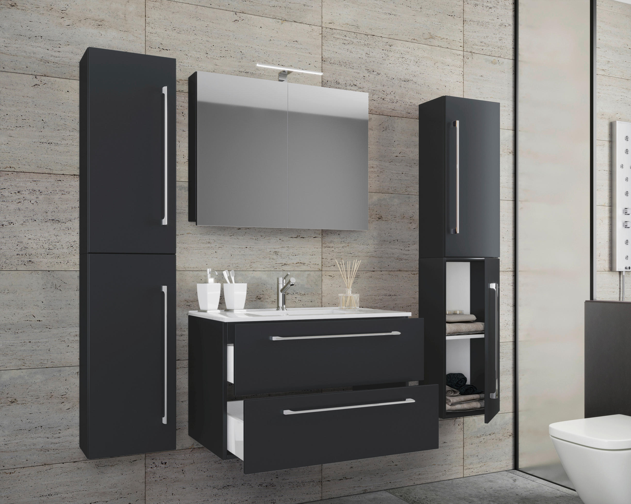 BADEZIMMER  in 167 cm  - Schwarz/Weiß, MODERN, Keramik/Holzwerkstoff (167cm) - MID.YOU