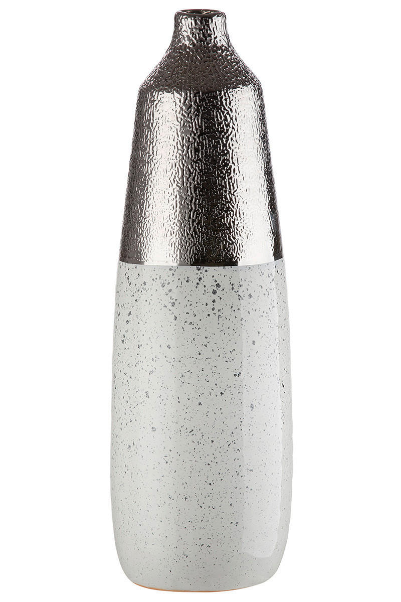 VASE  - Weiss/Silberfarben, Basics, Keramik (12,5/12,5/37,5cm)
