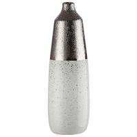 VASE  - Weiss/Silberfarben, Basics, Keramik (12,5/12,5/37,5cm)