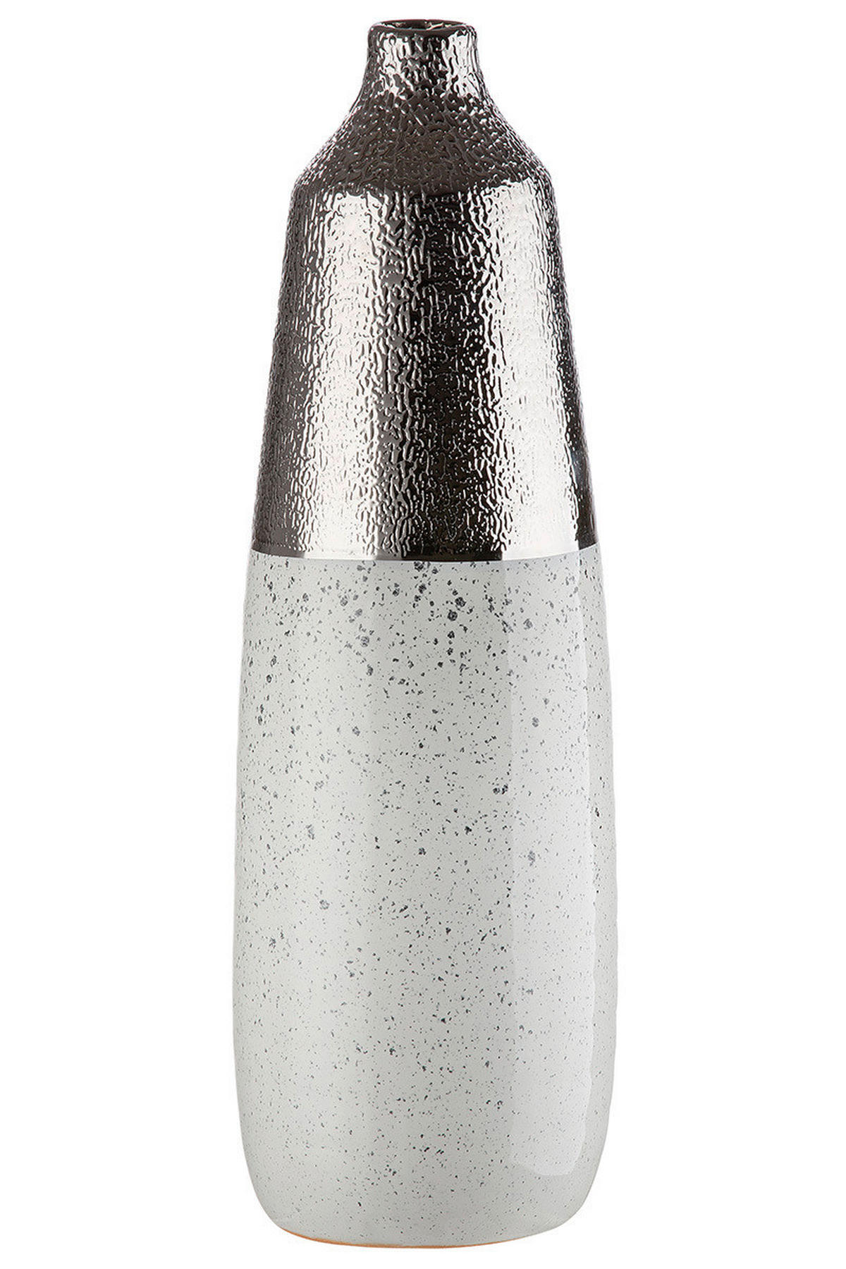 VASE  - Weiss/Silberfarben, Basics, Keramik (12,5/12,5/37,5cm)