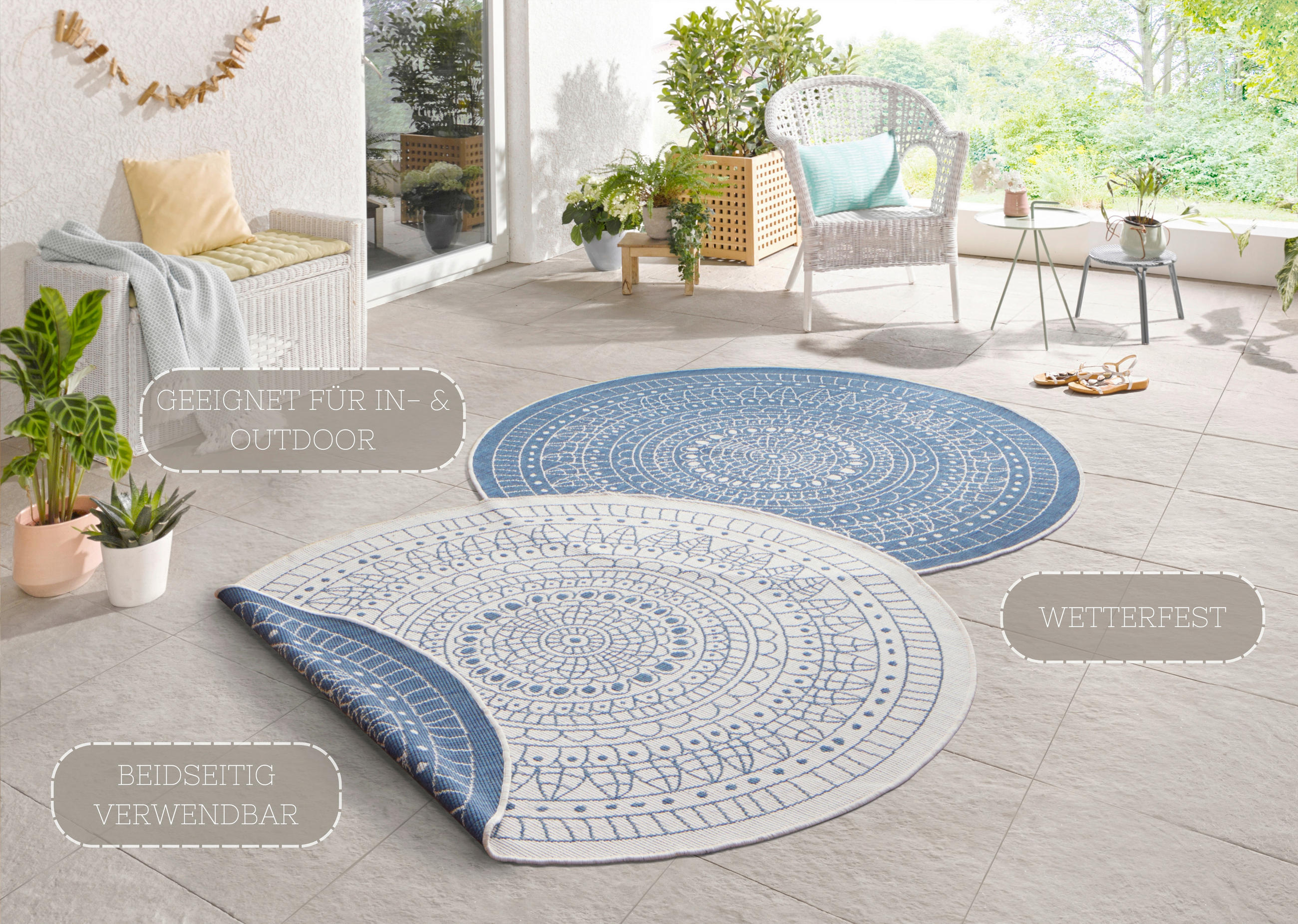 OUTDOORTEPPICH 100 cm Twin Blau, Creme  - Blau/Creme, Design, Kunststoff (100cm)