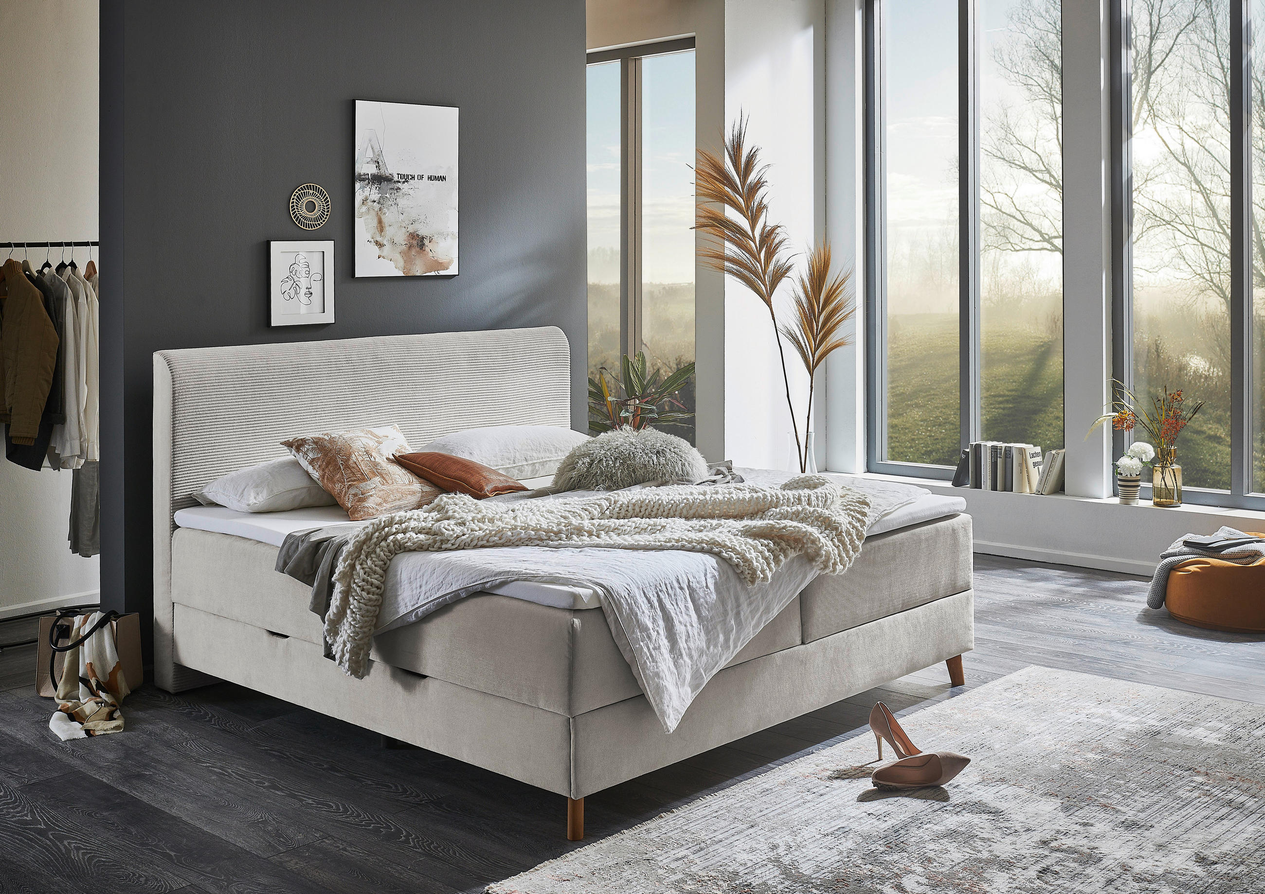 BOXSPRINGBETT 160/200 cm  in Beige  - Eichefarben/Beige, Design, Holz/Textil (160/200cm) - Boxxx