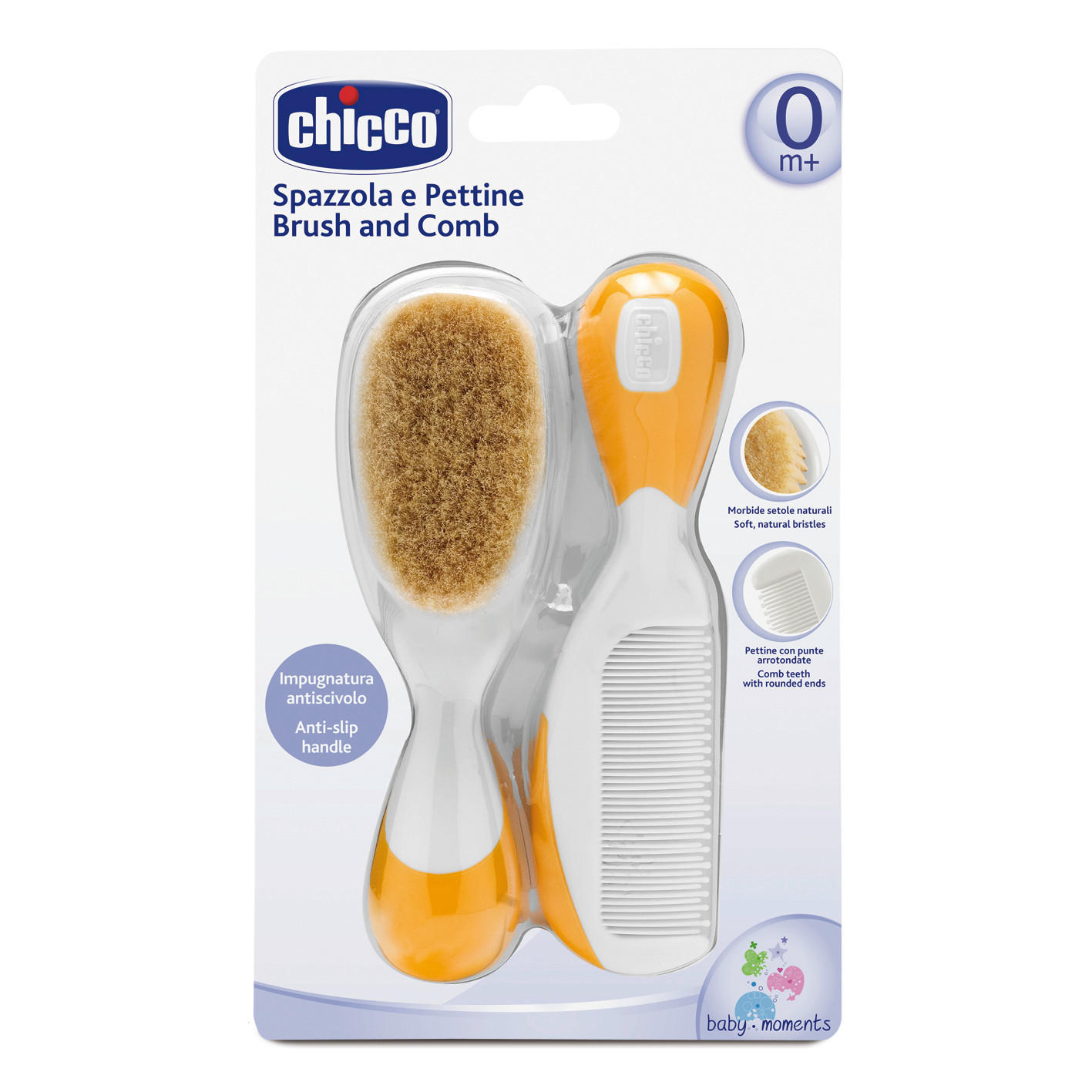 ČEŠALJ I ČETKA ZA BEBE   - narančasta, Basics, plastika/prirodni materijali (5/14cm) - Chicco
