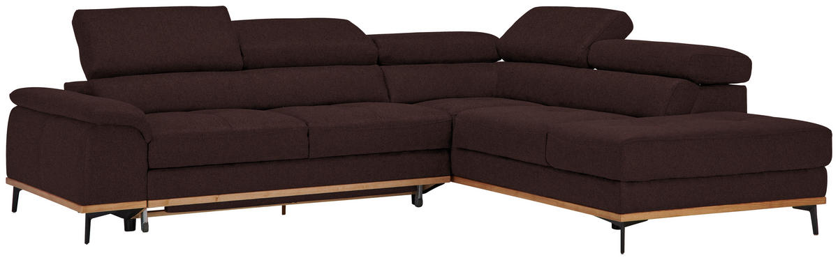 ECKSOFA Braun Webstoff  - Schwarz/Braun, Natur, Holz/Textil (282/226cm) - Novel