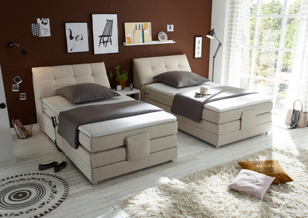 BOXSPRINGBETT 120/200 cm,  in Creme, Matratze, Bettkasten, Topper, motorische Verstellbarkeit, H2 = mittel  - Silberfarben/Creme, Design, Kunststoff/Textil (120/200cm) - Esposa