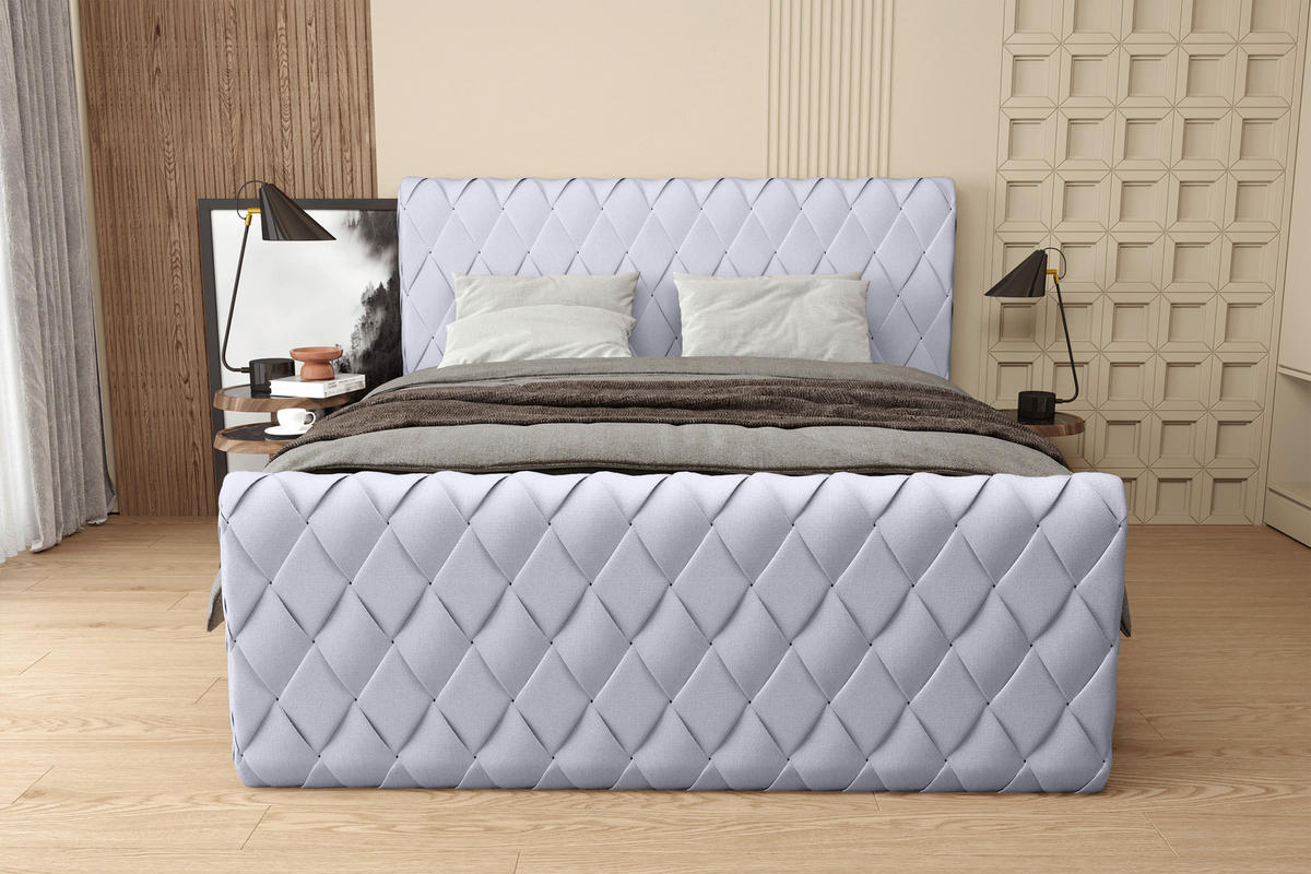 BOXSPRINGBETT 140/200 cm  in Hellgrau  - Hellgrau/Schwarz, Design, Textil/Metall (140/200cm) - Boxxx