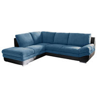 WOHNLANDSCHAFT Blau, Schwarz Chenille, Lederlook  - Blau/Chromfarben, MODERN, Textil/Metall (221/264cm) - MID.YOU