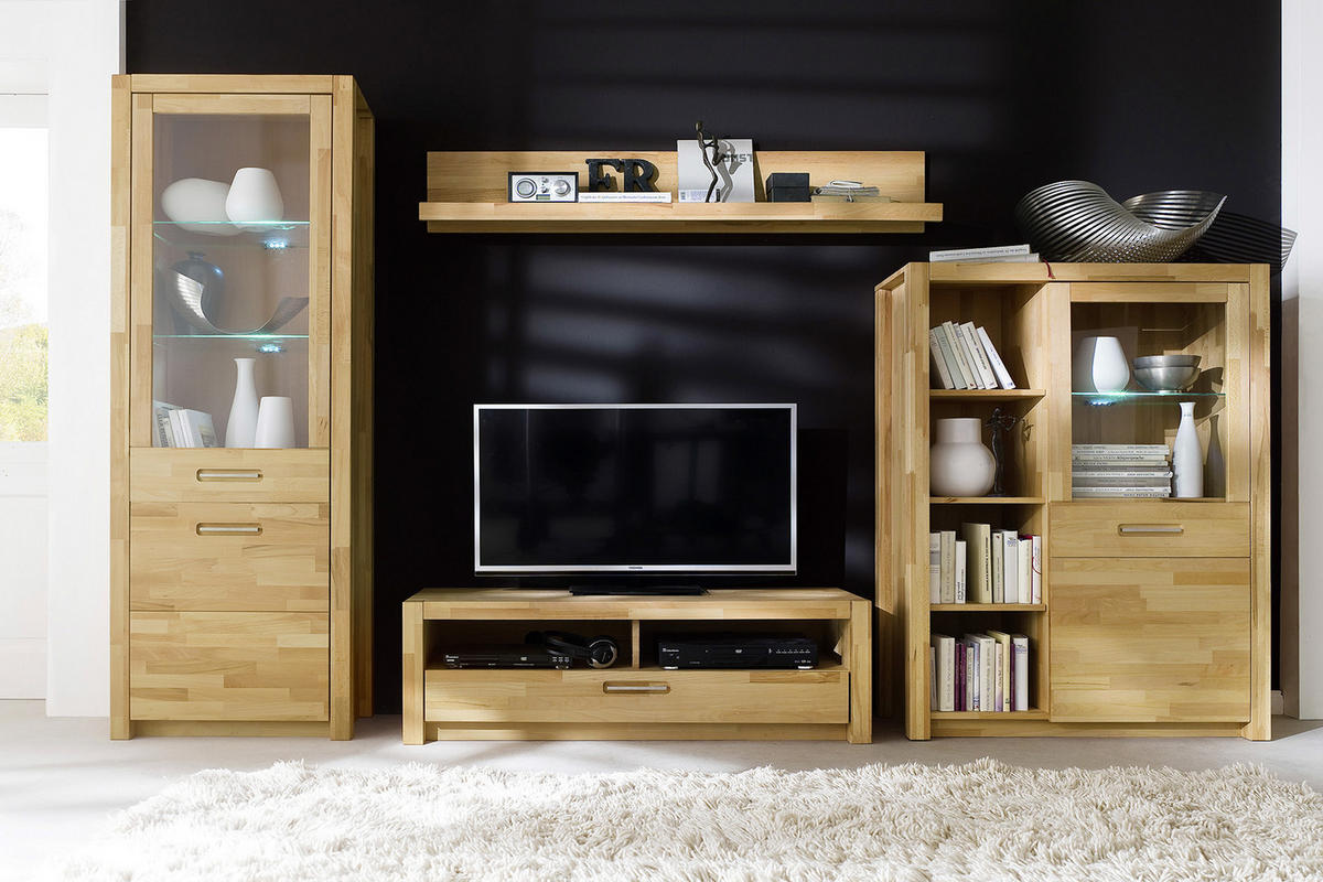 TV-ELEMENT  in 125/43/46 cm  - Buchefarben/Alufarben, Design, Holz/Metall (125/43/46cm) - MID.YOU
