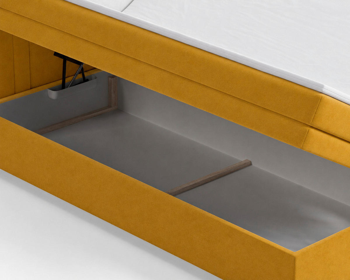 BOXBETT 140/200 cm,  in Currygelb, gepolstertes Kopfteil, Bettkasten, Topper, H2 + H3 = mittel + fest  - Currygelb, MODERN, Holz/Kunststoff (140/200cm) - Livetastic