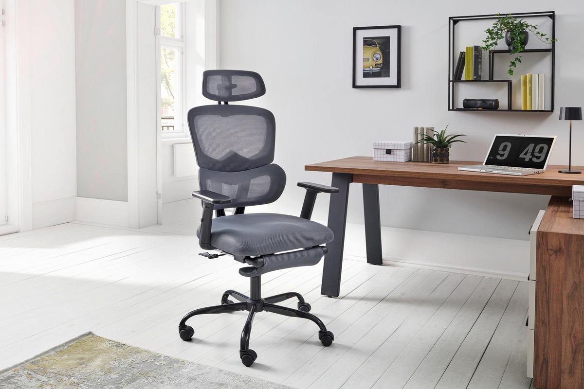 DREHSTUHL Netzbespannung Grau, Schwarz  - Schwarz/Grau, MODERN, Kunststoff/Textil (65/115-123/68cm) - Livetastic