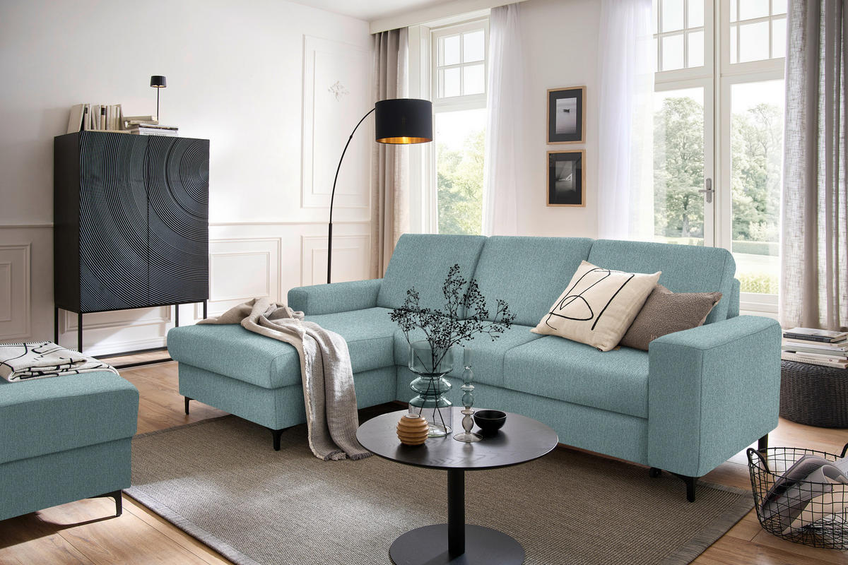 ECKSOFA in Webstoff Mintgrün  - Schwarz/Mintgrün, Konventionell, Textil/Metall (167/247cm) - Stylife