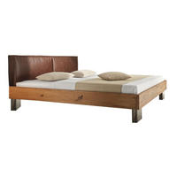 BETT 180/200 cm  in Eichefarben, Fango  - Fango/Eichefarben, Design, Leder/Holz (180/200cm) - Hasena