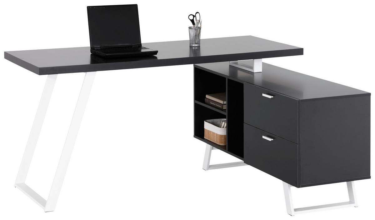 ECKSCHREIBTISCH 150/60/75 cm  in Grau, Weiß  - Weiß/Grau, MODERN, Holzwerkstoff/Metall (150/60/75cm) - MID.YOU