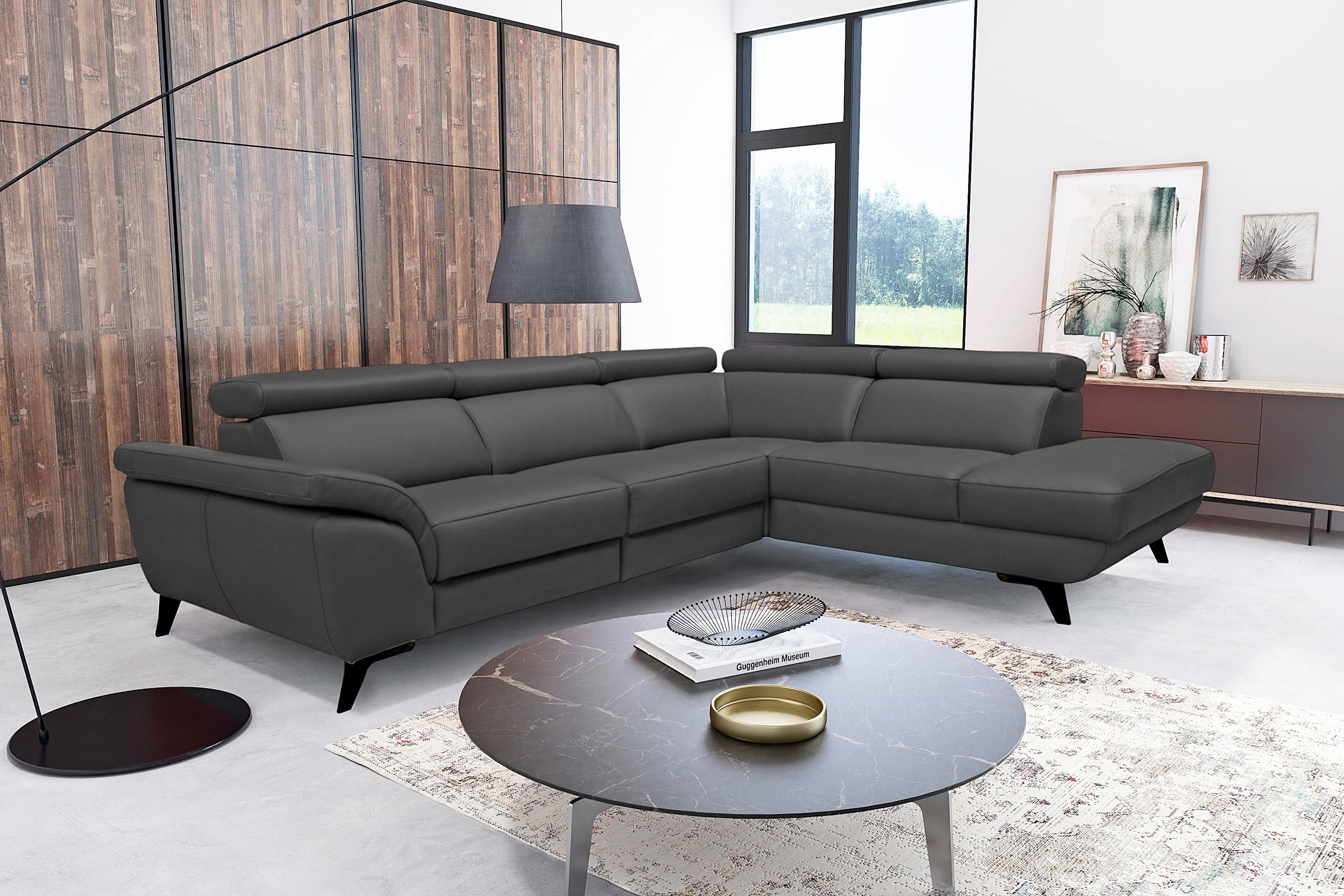 ECKSOFA DALLAS in Echtleder Schwarz  228/283 cm  - Schwarz, Design, Leder/Metall (228/283cm) - Livetastic