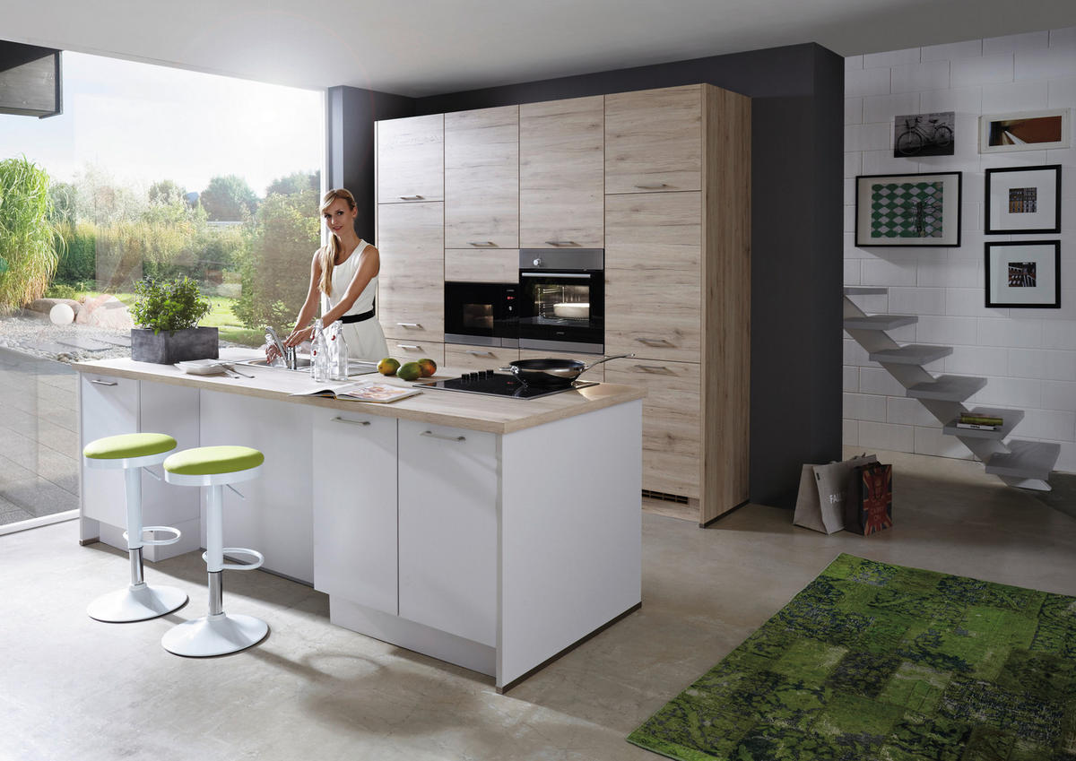 EINBAUKÜCHE 615  - Eichefarben/Weiß, Design, Holzwerkstoff - Celina