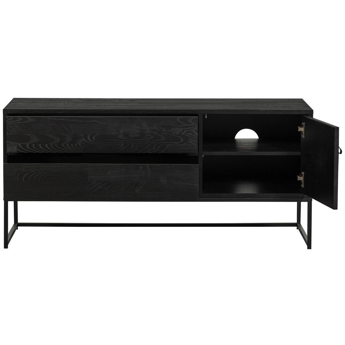 LOWBOARD Silas  in 120/55/44 cm  - Schwarz, Design, Leder/Holz (120/55/44cm) - Livetastic